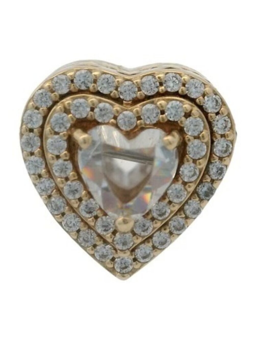 Pandora 14kt Yellow Gold and CZ Leveled Hearts Bead Double Halo Slider Charm